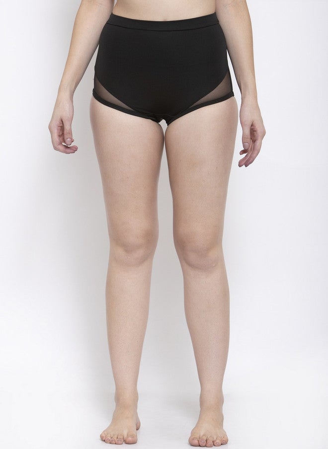 CUKOO Women Black High Waist Bikini Solid Swim Bottoms - Image 1